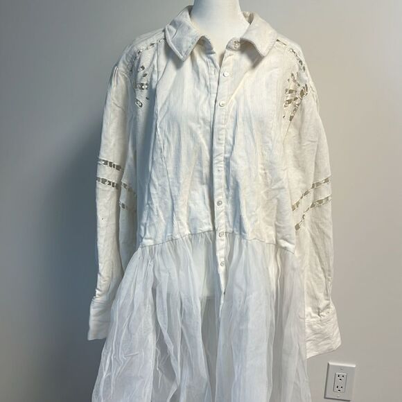 Free People Flower Bud Baby Maxi Top White L - Picture 3 of 9